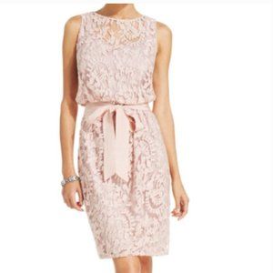 ADRIANNA PAPELL Pale Pink Lace Belted Dress Size 4